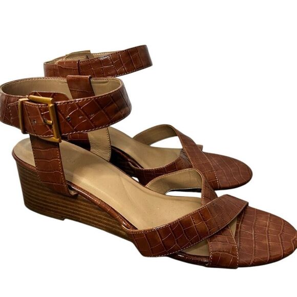 Aerosoles Brown Embossed Crocodile Sandals Size 12 Wedges Classic Summer Spring - Picture 1 of 10